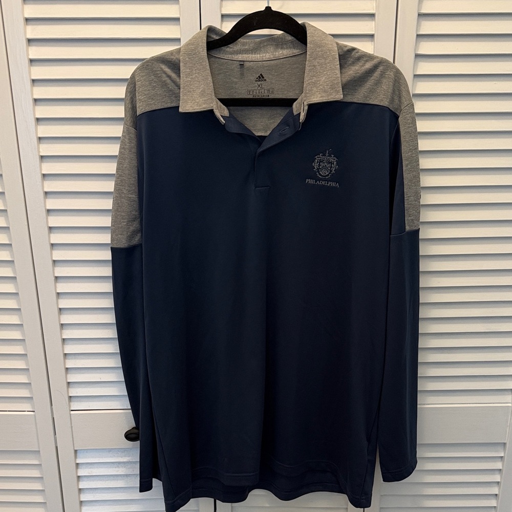 Adidas Philadelphia Men's long sleeve Polo Shirt in Dark Blue and Light Gray